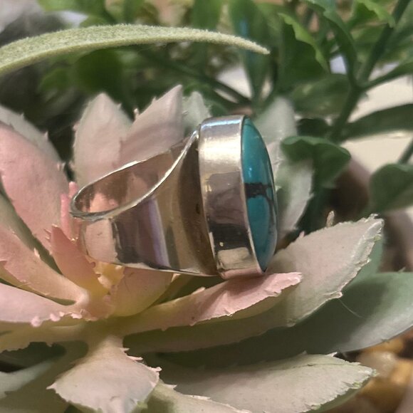 Stunning women's natural sterling silver turquoise statement ring size 8.5 - Picture 3 of 10